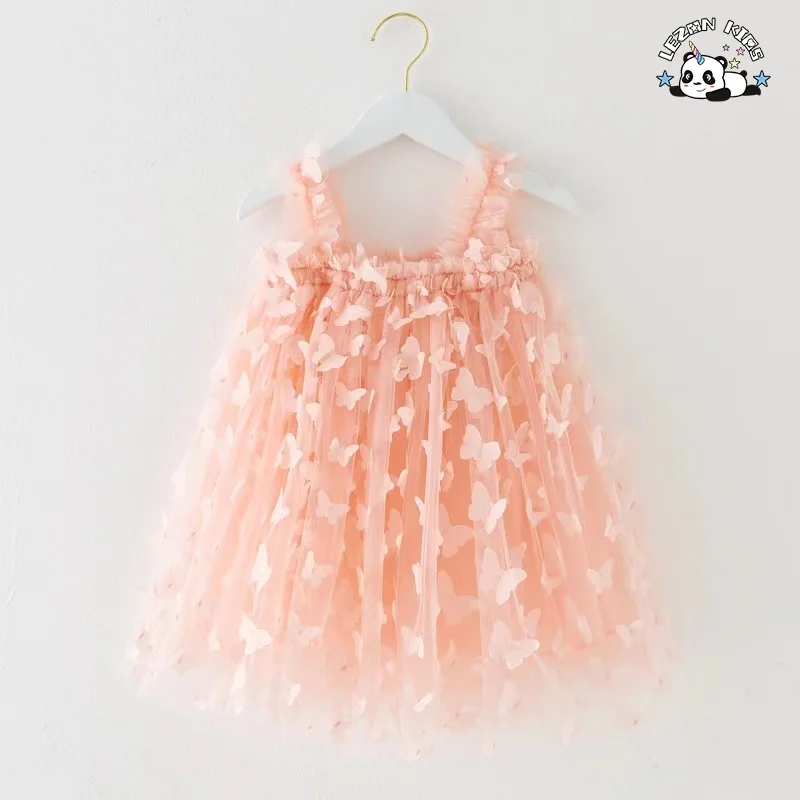 LEZONKIDS - Customizable Wholesale High Quality Sweet Casual Lace Design with Plaid butterfly Girls Dresses for Summer